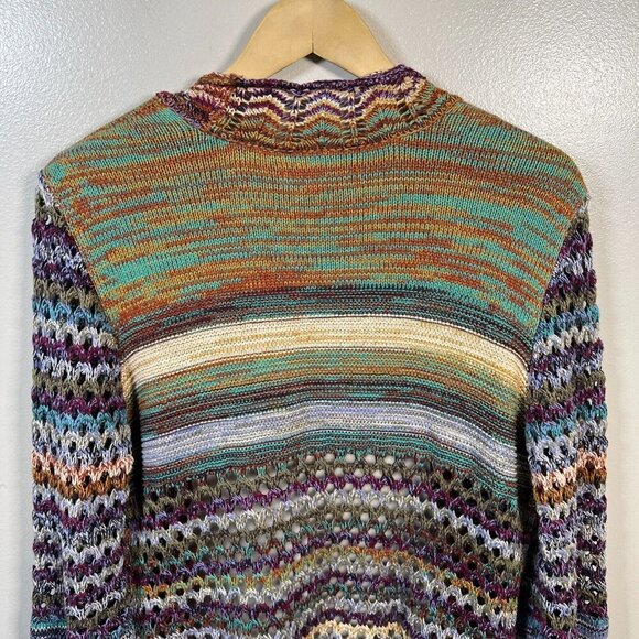 Ali Miles Crochet Cardigan Sweater Size Small Open Front Colorful Art to Wear - Picture 9 of 12